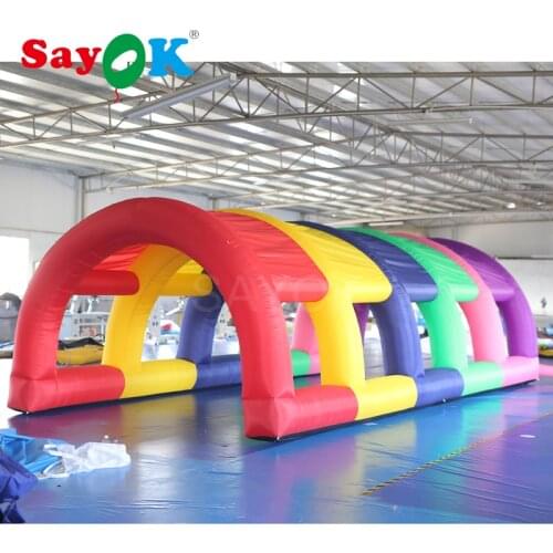 8x2.5x2mH Inflatable Rainbow Tunnel Tent Car Tunnel Colorful Inflatable Exhibition Structure Arch Tent for Party, Advertising