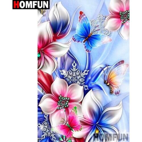 HOMFUN Full Square/Round Drill 5D DIY Diamond Painting "Flower butterfly" 3D Diamond Embroidery Cross Stitch Home Decor A20073