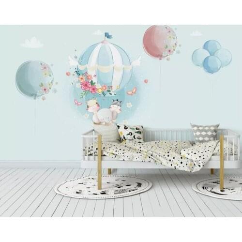 Bacal Mural wallpaper cartoon blue hot air balloon boy girl room background wall home decor living room bedroom 3d wallpaper