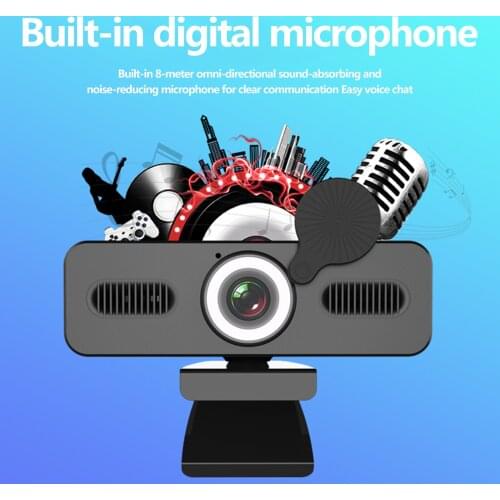 Digital USB Video Recorder for Home Office Computer Webcam Wide-Angle 1080P HD Web Camera with Microphone and Ring Light