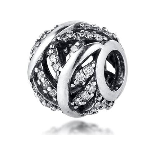 CKK Fit Pandora Bracelet 925 Sterling Silver Clear CZ Pavé Feather Beads Charms DIY Jewelry Making Wholesale