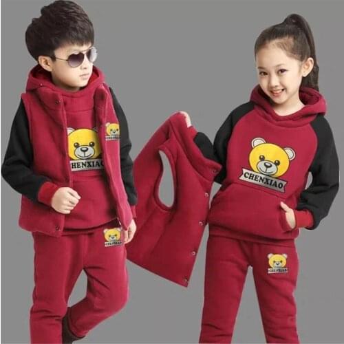 Kids Suit Three Pieces of Children Sets New Boys Girls Thickened Cashmere Sweater +pant+vest Sport Sets 3-12 Ages Clothing
