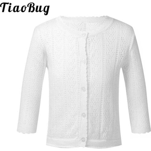 Childrens Girls Solid Hollow Out Knit Sweater Cardigans Bolero Long Sleeves Coats Jacket Top Kids Shrug Cover Up Toddler Outwear