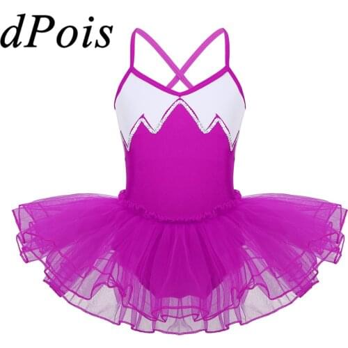 Kids Girls Shiny Sequins Gymnastics Leotard Ballet Tutu Dress Ballerina Ballet Dress Dance Costumes Childrens Stage Dancewear
