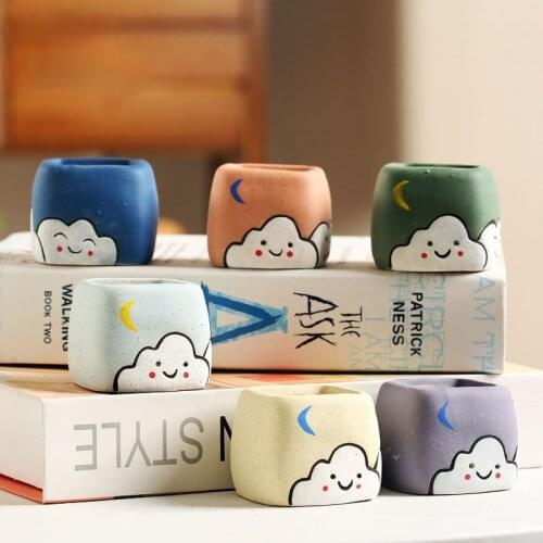 Home Fairy Garden Decoration Flower Pot Cute White Cloud Cartoon Painted Potted Succulent Flowerpots Home Decoration Gifts