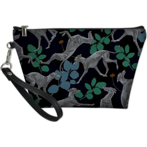 Travel Necessity Make Up Bags Women Greyhound Printing Cosmetic Cases Ladies PU Leather Toiletry Bag for Makeup Storage
