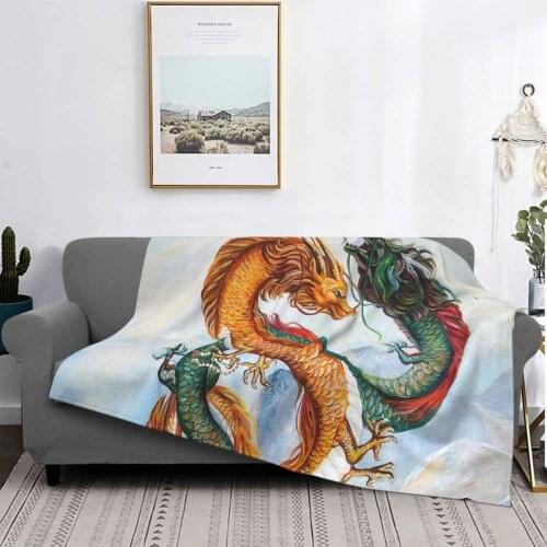 Dragons Anime Animal Blankets Flannel Winter Legend Zodiac Portable Soft Throw Blanket for Home Bedroom Bedspread