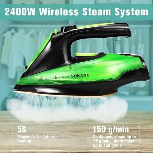 2400W Electric Rope Steam Iron Cordless Charging Steam Iron 5 Speed Adjust Clothes Ironing Steamer ABS+Ceramic Soleplate EU Plug