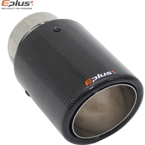 EPLUS Car Glossy Carbon Fiber Exhaust System Muffler Tip Universal Straight Stainless Silver Mufflers Multi-Size For Akrapovic