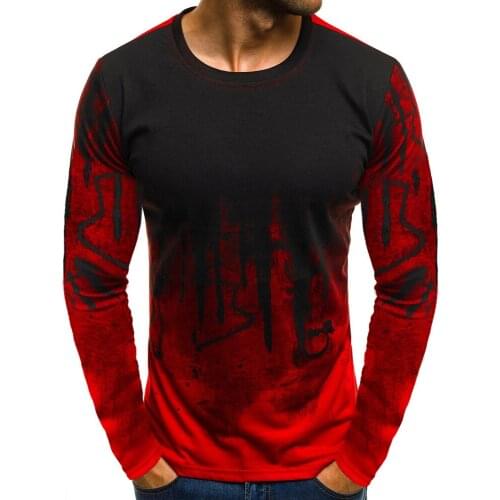 Vintage Abstract Print Long Sleeve T-shirts Mens Casual Streetwear T Shirts Summer Autumn Harajuku O Collared T-shirt Футболка