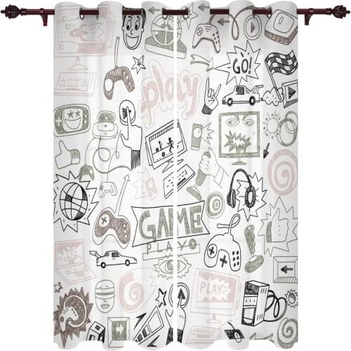 Gamepad Computer Keyboard Window Curtains for Living Room Kitchen Curtain with Valance Kids Room Home Decor