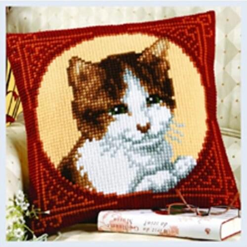 Tapestry Cushion Poppy cat Pillowcase JCS LOGO Throw Pillow Cross Stitch Kits for Embroidery on Pre-painted Canvas