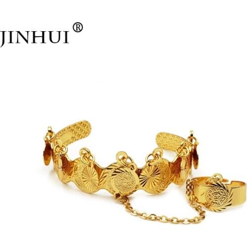 Jin Hui 1pieces of Gold Copper bangle for baby Girls Dubai Jewelry Bracelet ring,boys Children African gifts Birthday present