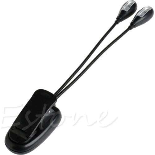 Flexible 2 Dual Arms Clip On 4 LED Light for Book Reading Camping Hiking Lamp Bulb For Piano Music Stand Book #20/18L