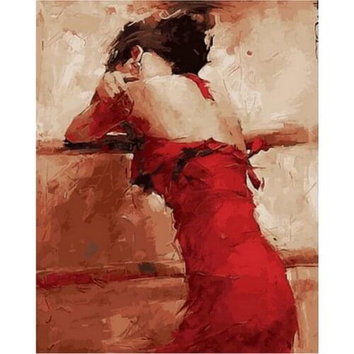 Frameless painting by numbers paint by numbers for home decor PBN for living room 4050 waitting lady