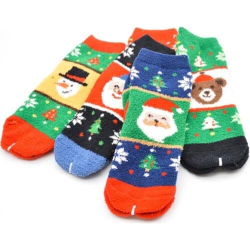 Fashion Christmas Socks Winter New Year Santa Claus Christmas Tree Deer Colorful Kawaii Coral Wool Socks For Unisex Women Socks