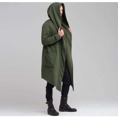 2021 New Fashion Mens Hooded Cloak Overcoats Autumn Winter Solid Loose Long Cardigan Coats Men Casual Sweater Outerwear Vintage