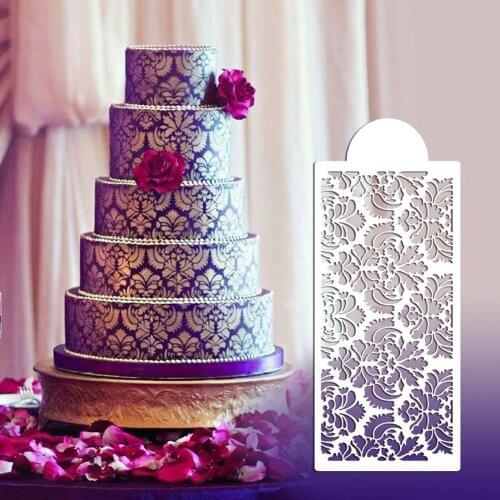 New Flower Baking Tool Side Decor Mould Damask Lace Flower Border Fondant Cake Stencil Cake Tool Bakery Accessories For Cake