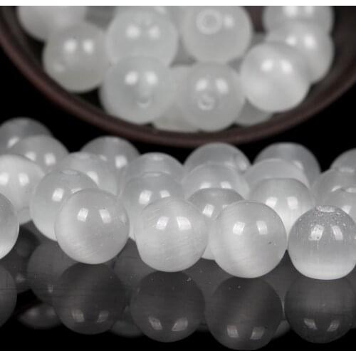 Wholesale Natural White Cat Eye Stone Round Loose Spacer Beads For Jewelry Making 4/6/8/10/12mm DIY Bracelet Handmade Necklace
