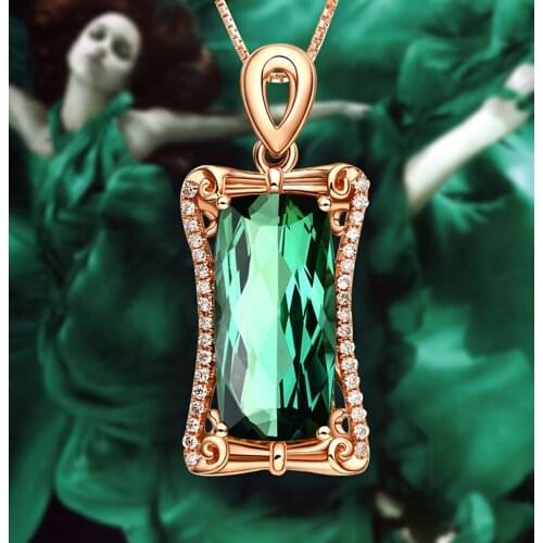 Big 5 carats green crystal emerald gemstones diamonds pendant necklaces for women rose gold color choker jewelry bijoux bague
