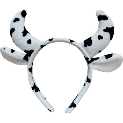 Plush Cow Ears and Horns Headband Funny Animal Cosplay Hair Hoop Halloween Festival Theme Party Fancy Dress Headwear