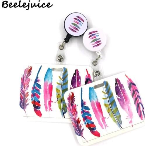 Pink Feathers Color Leaves Card Holder Lanyard Colorful Retractable Badge Doctor Student Exhibition ID Card Clips Badge Holder