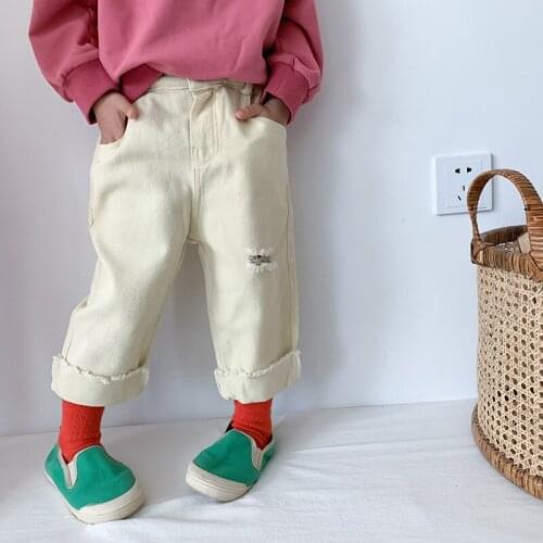 Baby Kids Pants Spring Autumn Korean Hole Casual Trousers for Girl Boys Pants Elastic Waist Unisex Baby Pants 2020 New Arrival