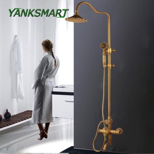 YANKSMART Brass Antique Wall Mount Shower Set Faucet Single Handle with Handshower Bathroom Shower Mixer Tap