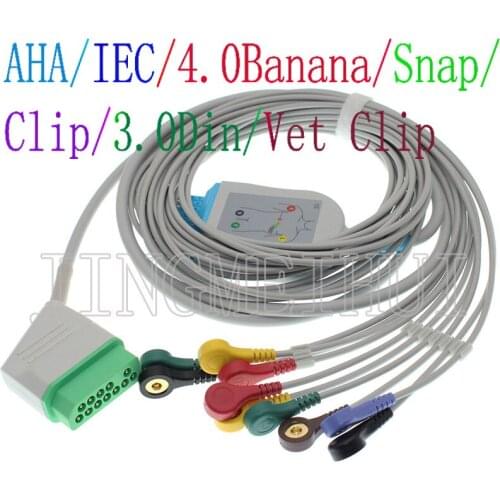Compatible with Nihon Kohden BSM-2301/2353/5100/Supply K901/Article BJ-900P ECG EKG 10-Lead cable,3m of cable