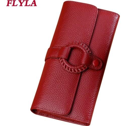 Three Fold Buckle New Ladies Clutch Bag Genuine Leather Handmade DIY Woven Wallet Purse for Womens