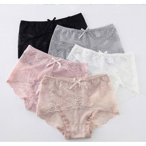 Thin Large Size High Waist Panties for Women Underwear Ladies Big Size Briefs Plus Size Bow Transparent Sexy Lace Panties Female
