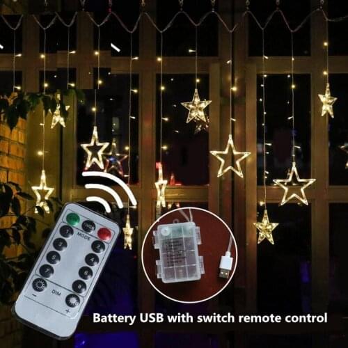 USB remote control battery christomas stars lamp flashing curtain lights room bedroom decoration outdoor string lights