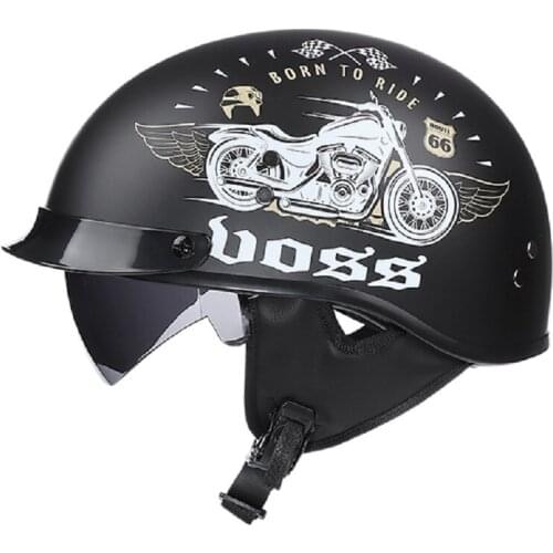 Vintage Built-in Lens Visor Motorcycle Half Helmet Casco Moto Retro Scooter Motorcycle Riding Crash Moto Capacete Para DOT Men