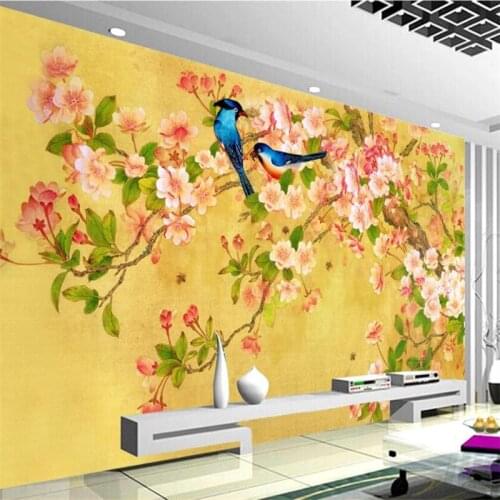 Wellyu papel de parede Custom wallpaper 3d mural flower and birds decoration Chinese mural living room bedroom 3d wallpaper обои