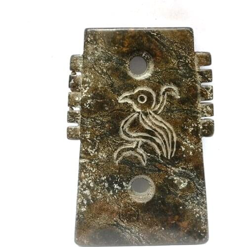 YIZHU CULTUER ART Collection Old China Hongshan Culture Black Magnet Jade Carving Bird Axe Pendant