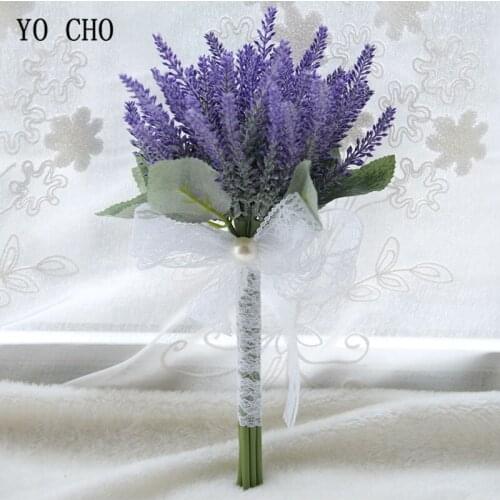 YO CHO Wedding Bouquet Artificial Silk Lavender Flower Bridal Bouquet Purple Bridesmaid Sister Holding Flower Wedding Supplies