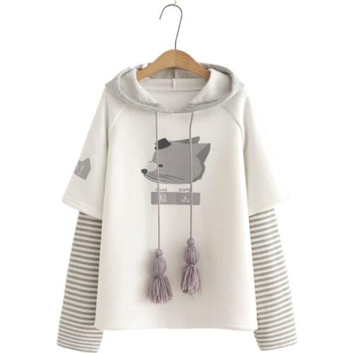 2020 Women Hooded Sweatshirt Casual Loose Long Sleeve Hoodies New Arrival Cartoon Print Patchwork Female Sweet Style Pullovers