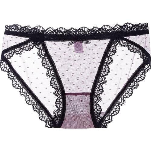 Women sexy Lace Panties Womens Underwear Transparent Sheer Lace Briefs Tangas Knickers Big Size Girls Dot Mesh Panty