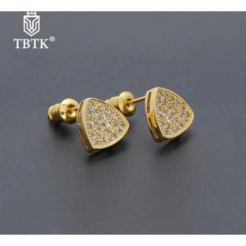 TBTK Wholesale Convex Triangle Cubic Zirconia Gold Elegant Crystal Stud Earrings for Women Copper Simple Style Unisex Earing