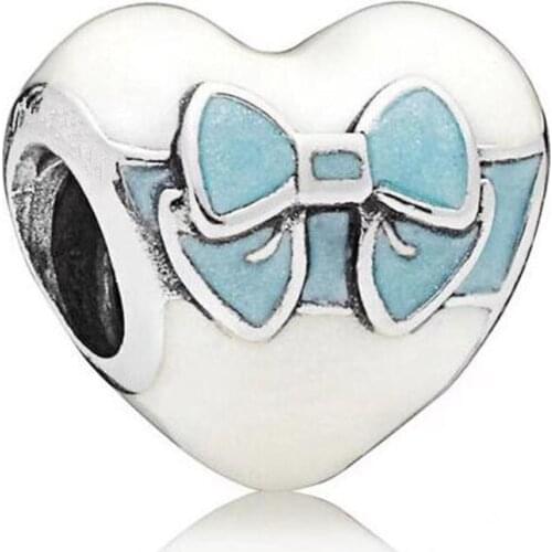 Genuine 925 Sterling Silver Charm White Day Love Charm, Mixed Enamel Bead Fit Women Pan Bracelet & Necklace DIY Jewelry