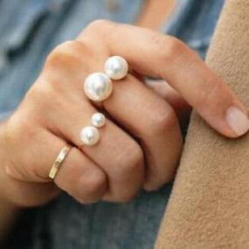 Korea Elegant Lady Style Tide Brand Fashion Shooting Joint Imitation Pearl Size Adjustable U-shaped Ring Female