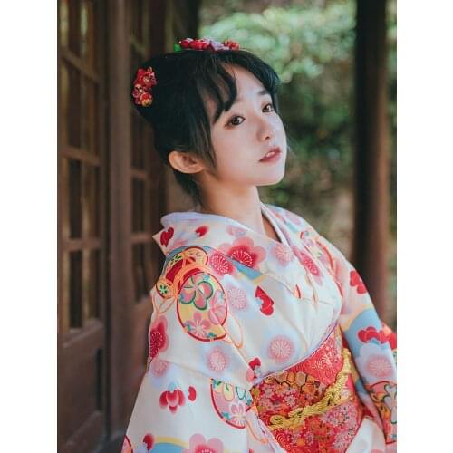 Womens Japanese Traditional Kimono Vintage Classic Yukata for Autumn Performing Dress Cosplay Clothing