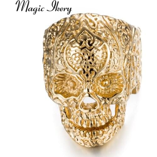 Magic Ikery Vintage Skull Ring For Men Party Rock Punk Stainless Steel Skeleton Ring Fashion Jewelry JMR218