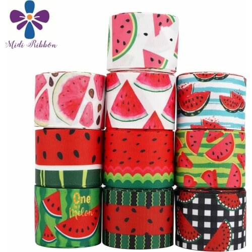 16mm-75mm Fruit Rbbon Watermelon Ribbon Print Grosgrain Ribbon For Handmade Bow Material Print Elastic Band 50Yards