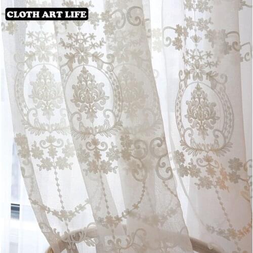 2021 White Embroidery Floral European Style Voile Tulle Sheer for Bedroom Living Room Kitchen Curtains Windows Curtain Curtains