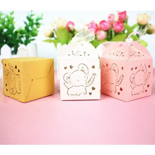 30 100pcs Laser Cut Elephant Hollow Carriage Favors Box Gifts Candy Boxes Paper kids Baby Shower Wedding Birthday Party favors