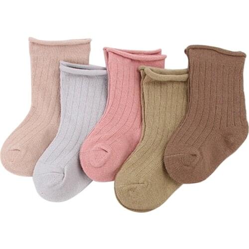 5 Pairs Baby Children Girls Boys Loose Mouth Curled Cute Socks Children Kids Autumn Spring Baby Solid Warm Soft Socks 0-7Y