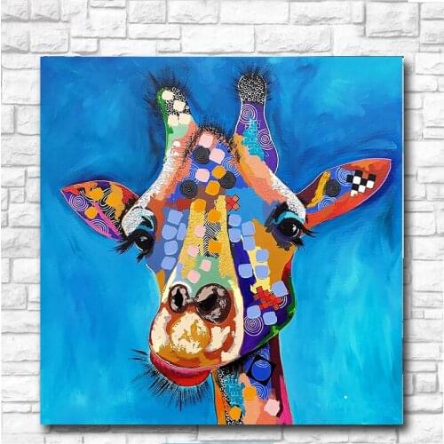 Cororful Abstract Animal Oil Painting on Canvas Knife Acrylic Colorful Giraffe Paintings Modern Home Decor Wall Art Pictures