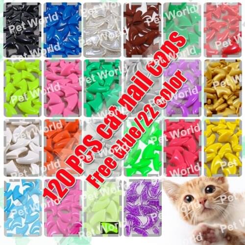 Free shipping hot colorful 4 size soft cat nail caps 120pcs/ lot with free glue 15 color