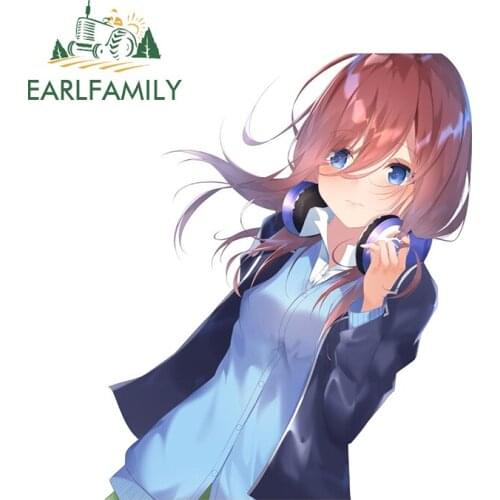 EARLFAMILY 13cm x 11.1cm for Miku Nakano Car Styling Anime Car Sticker Refrigerator Decal Waterproof Occlusion Scratch Decor